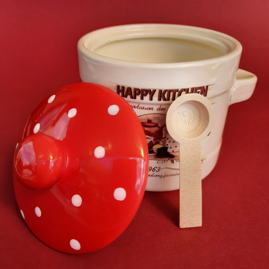 Посуда для меда с деревянной ложкой "Happy Kitchen" (h-8,5см, d-10см, об-м-420мл)