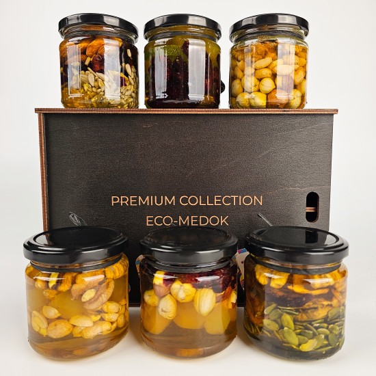 Premium gift set of MIXUP honey in a wooden box (6 desserts)