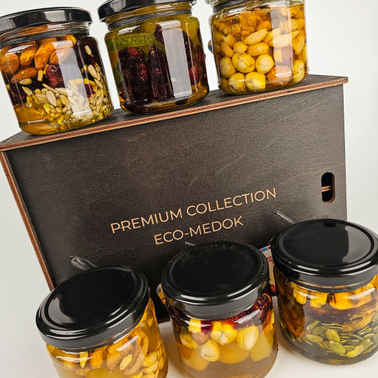 Premium gift set of MIXUP honey in a wooden box (6 desserts)