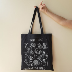 Сумка-шоппер "Plant These, Save the Bees", черная, ЭКО-МедОК