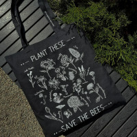 Сумка-шоппер "Plant These, Save the Bees", черная, ЭКО-МедОК 